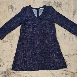 Gap Dress Womens XSmall Blue Long Sleeve V Neck Back Zip Shift Polyester